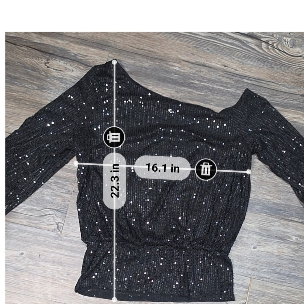 Black Sequined One Shoulder Long Sleeve Top Evening Party Blouse - Picture 3 of 8